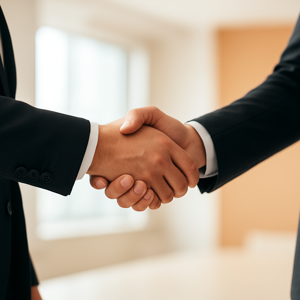 Business partners shaking hands to seal a consulting partnership