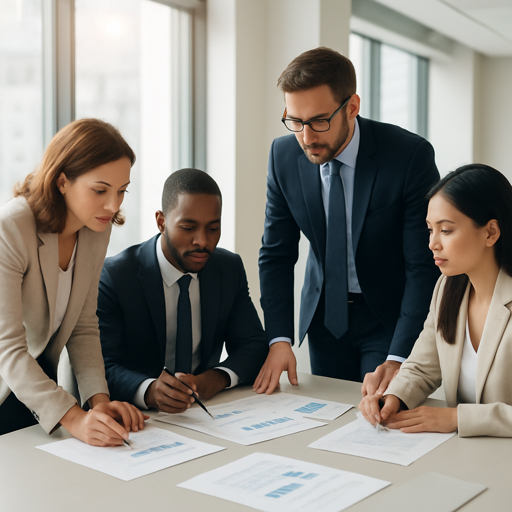 Business strategy consultants collaborating in a modern office